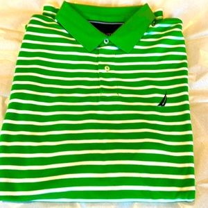 Nautica XXL Performance Deck Polo Shirt Green with White stripes.  New w/o tags.